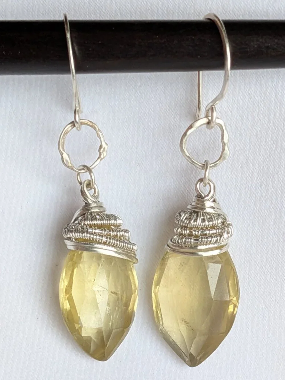 Artisan Lemon Quartz Earrings in Elegant Sterling Silver Weave